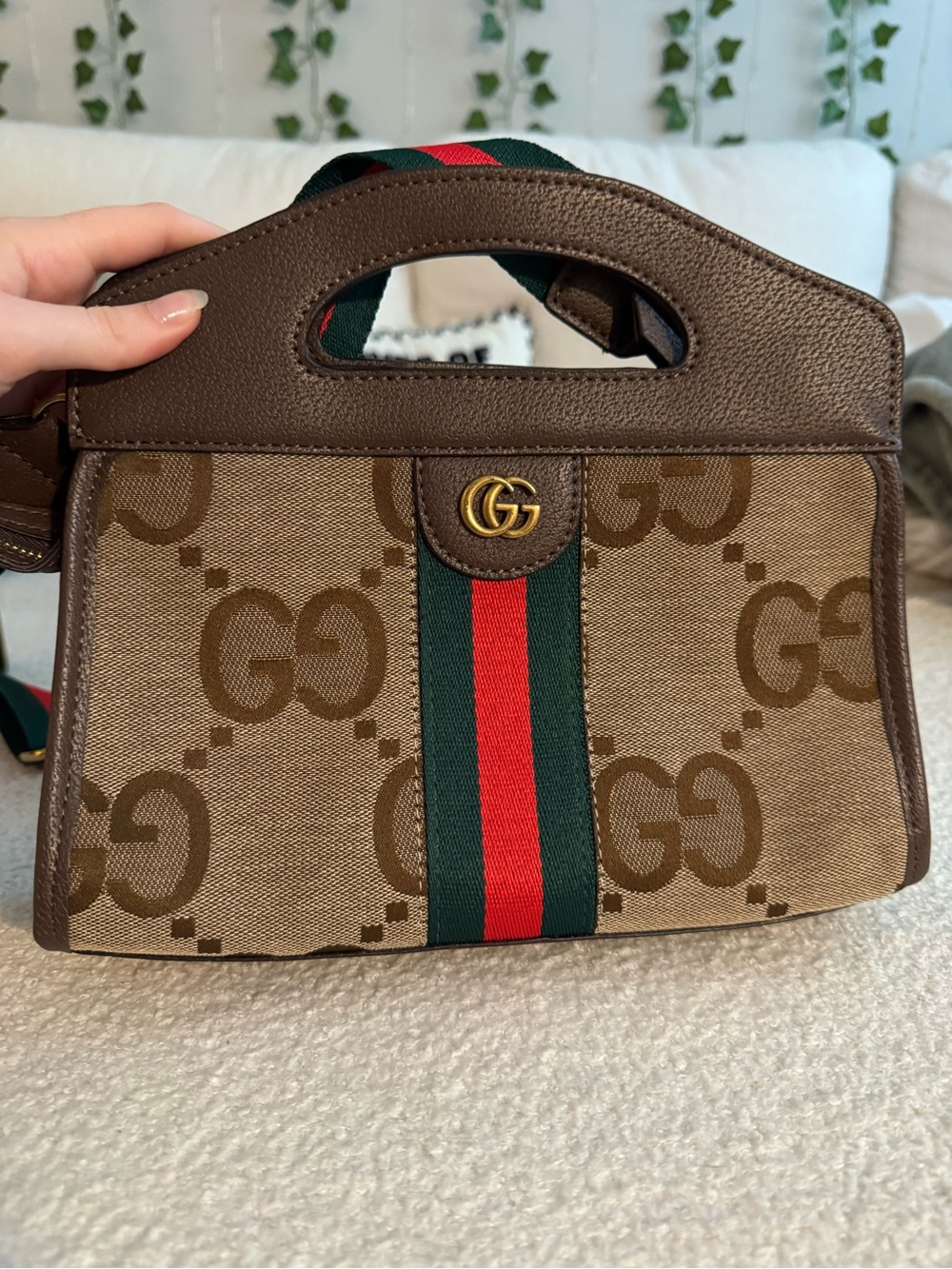 Brown GG Supreme Canvas Top-Handle Bag with Web Stripe